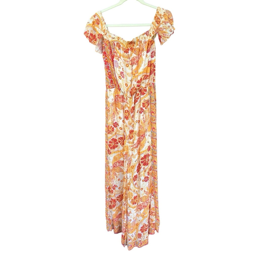 Free People Carmen Wide Leg Jumpsuit S Golden Gate Paisley Boho Off Shoulder - Picture 5 of 5